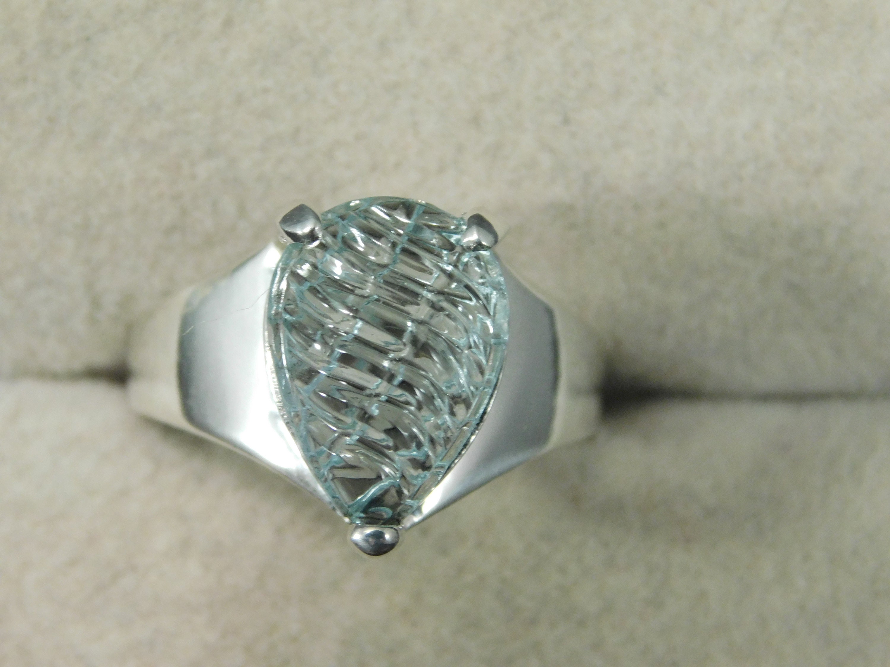 3.09 カラット ペア ハンドカービング アクアマリン リング ハイ