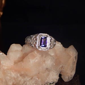 Vintage Style 1.45 Ct. Emerald Cut Tanzanite Sterling Silver Filigree Ring