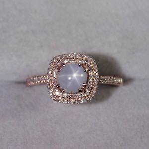 1.36 ct. Round Cabochon Star Sapphire and Diamond Engagement Ring 10k Solid Rose Gold
