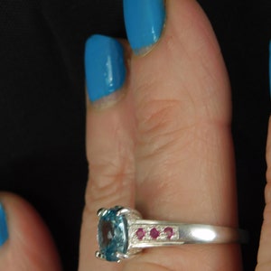 Custom 3.68 ct. Round Blue Topaz and Ruby Ring Sterling Silver image 8