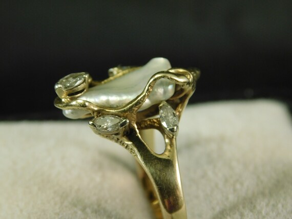 Vintage Free Form Baroque Pearl and Marquise Diam… - image 8