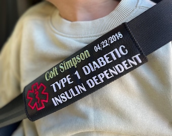 Personalized custom made faux leather car belt cover medical alert Insulin, Diabetic, Epilepsy, Seizures
