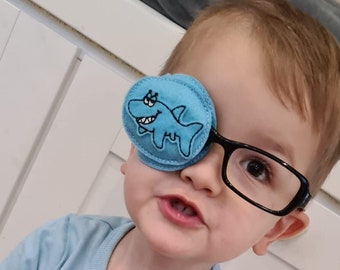 Kids/Adults Eye Patch for Glasses, Felt Shark Design, Amblyopia Treatment