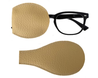 BEIGE Kids and adults handmade faux leather orthoptic over glasses pocket eye patch