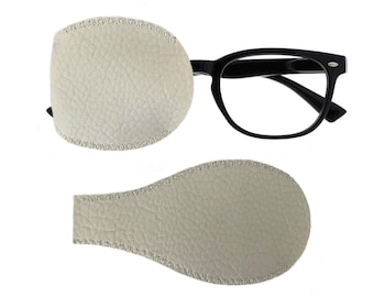 WHITE Kids and adults handmade faux leather orthoptic over glasses pocket eye patch