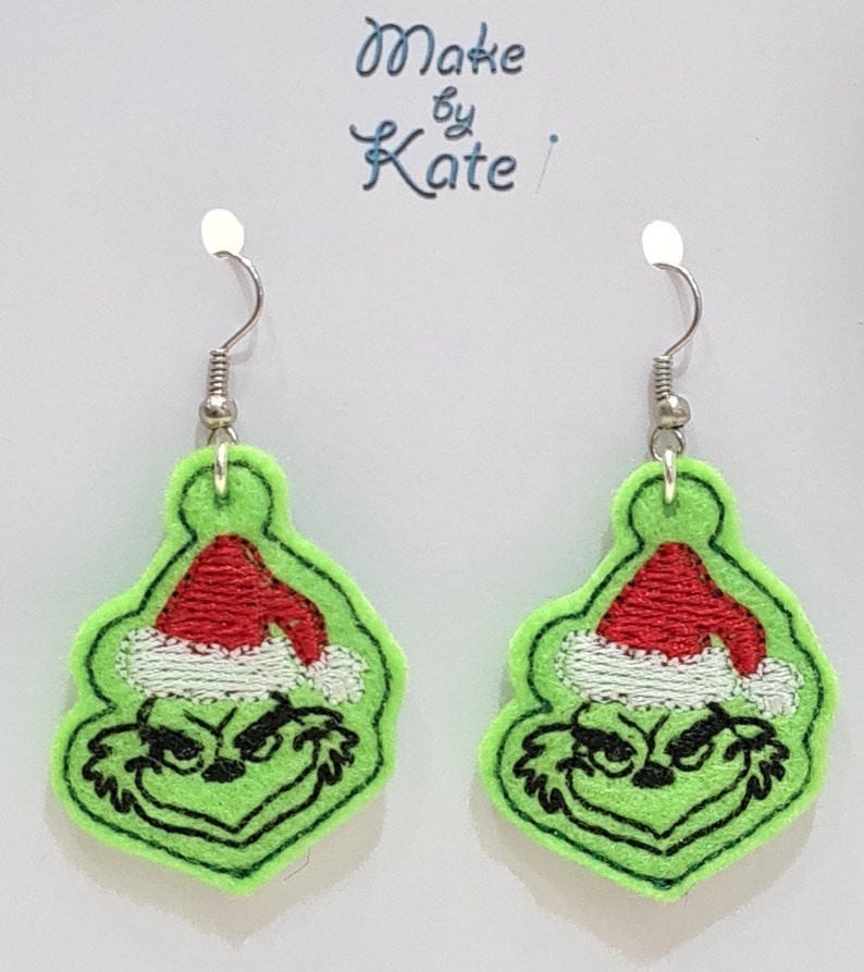 Instant Download Felt Grinch Earrings Machine Embroidery Etsy
