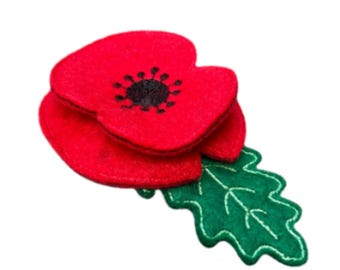 Brosche Mohnblume mit Blatt - aus Filz