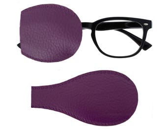 LILA Kinder und Erwachsene handgemachte Orthoptik Kunstleder Augenklappe über der Brille