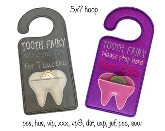 Handmade Felt Tooth Fairy coin pocket door hanger, Personalised with a name, custom made