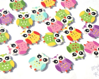 Colorful Owl Wooden Buttons, Sewing Craft Supplies (20x16mm)