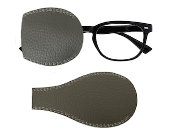 GREY Kids and adults handmade faux leather orthoptic over glasses pocket eye patch