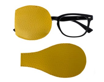 YELLOW Kids and adults handmade faux leather orthoptic over glasses pocket eye patch
