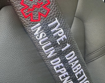 Personalisierte maßgeschneiderte Kunstleder Auto Gurtabdeckung Diabetiker,Insulinabhängiger