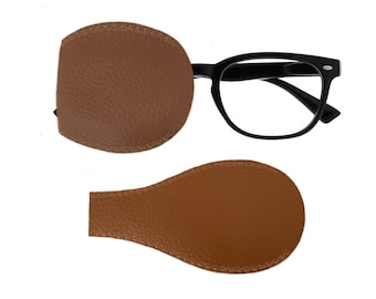 BROWN Kids and adults handmade faux leather orthoptic over glasses pocket eye patch