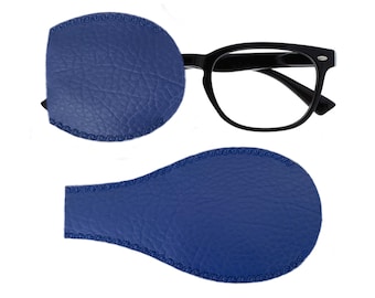 NAVY blue Kids and adults handmade faux leather orthoptic over glasses pocket eye patch