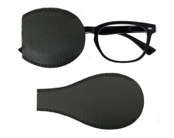 BLACK Kids and adults handmade faux leather orthoptic over glasses pocket eye patch