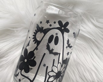 Ghost glass Beer Can Cup, Personalized Glass Tumbler,  Halloween Cup, Beer Can Glass , Iced Coffee Glass, ghost Beer Can Cup, fall glass