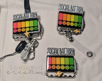 Social battery badge reel, funny badge reel, ER nurse badge reel, glitter badge reel, social battery keychain, social battery, handmade badg