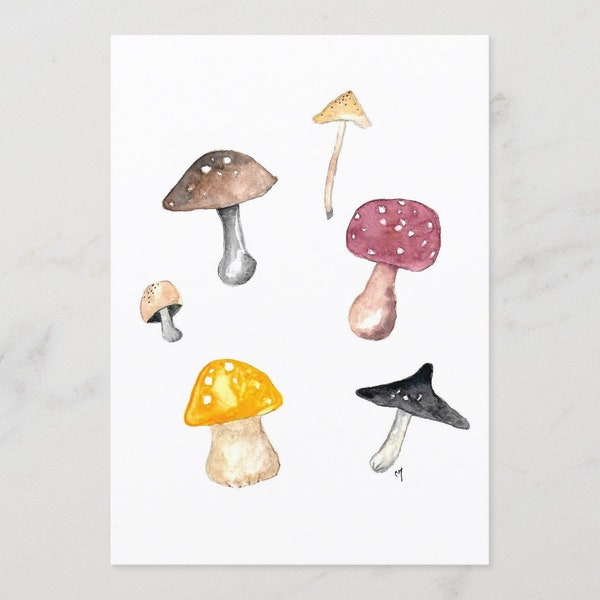 Carte,  impression à partir de mon illustration aquarelle champignons