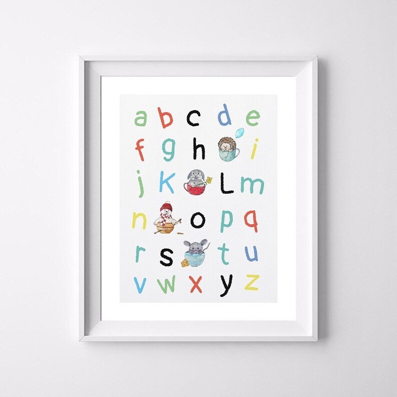Small Poster Abbreviation Sheet Format 21 5x 28cm Watercolor Illustrations Print Child Bedroom Decoration Frame Not Included