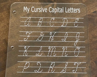 Cursive Acrylic Board Capital Uppercase Letters Only - Learning Education School Age Dry Erase Mat Tracing Trace Learn Teacher