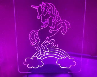 Unicorn LED Night Light - Kids Room Girl Desk Lite Decor Decoration Acrylic Base 7 Color Options Magical Pink Purple Bedroom Horn Desk Lamp