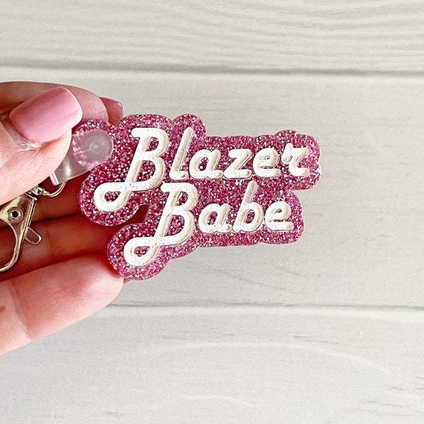 Blazer Babe Glitter Keychain Pink with Clip Purse Backpack Bag Accessories Accessory Fob Cover Sport Key Chain Girl Cup Vintage