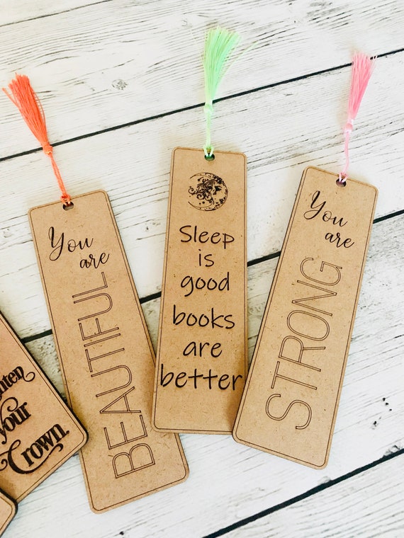 Set of 5 Motivational Quotes Wooden Bookmarks with Colored Tassels - Page  Markers Reading Books