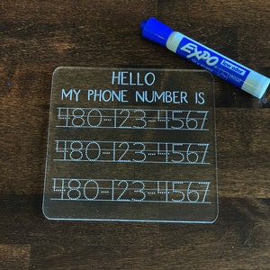 Phone Number Personalized Dry Erase Board - Educational Tool For Children Tracing Repetition Toy Learning Cell Work