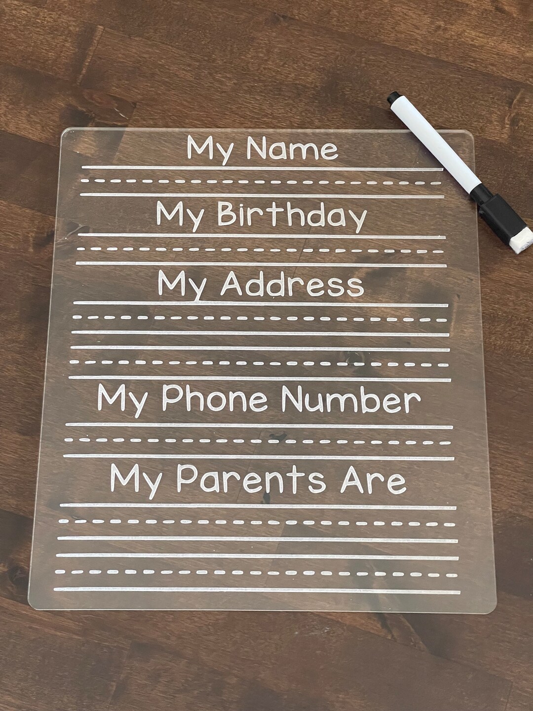My Name, Birthday, Address, Phone Dry Erase Practice Tracing Board ...