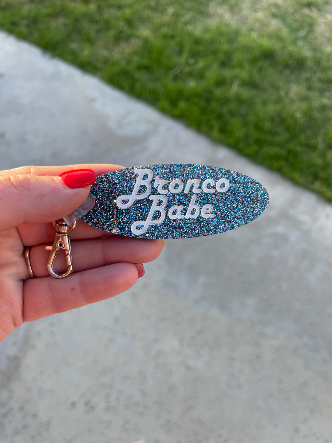 Bronco Babe Oval Glitter Keychain Clasp Bling Key Chain Accessories Car