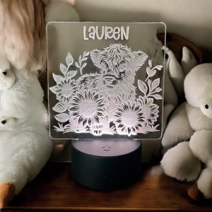 Highland Cow Farm Night Light with Remote - Customizable Lamp Nursery & Bedroom Decor