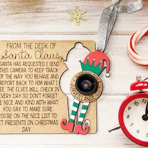 Santa Cam Surveillance For Kids-  Elf Cam - Wood Postcard with Christmas Ornament Tradition Kids Holiday