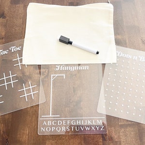 Acrylic Travel Game Set For Kids & Teens - Tic Tac Toe, Hangman, Dots N Boxes - Dry Erase - Set of 3 Games - Perfect For Car Rides or Trips