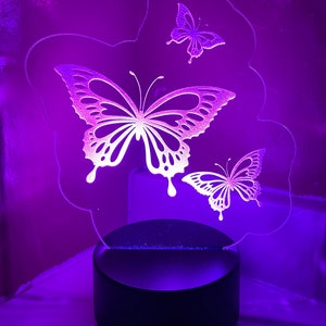 Butterflies LED Night Light Desk Lamp Children Butterfly Decor Girls RGB Acrylic Base Gaming Multiple Nature Bug