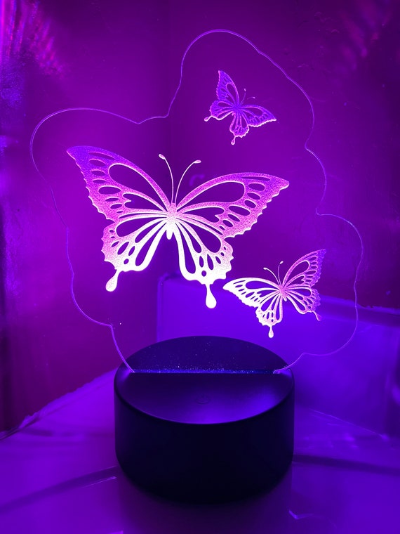 Decor Lamp Gaming Children LED Butterfly Butterflies Base - RGB Desk Night Etsy Light Acrylic Girls