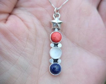 Patriotic Red, White, and Blue Sterling Silver Necklace