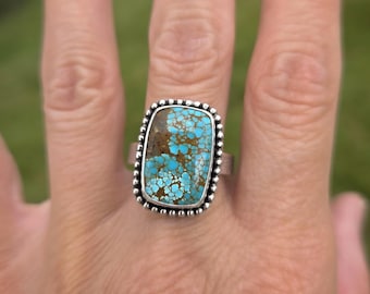 Number 8 Turquoise Sterling Silver Ring, Size 8