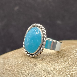 Oval Aquamarine Quartz Bezel Ring- Sterling Silver- Size 7- Free Shipping! (#744)