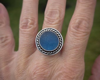 Gorgeous Blueberry Puerto Rico Seaglass Half Marble Ring- Size 8- Free Shipping! (#825)