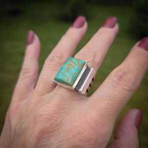 Beth Dutton Inspired Turquoise and Sterling Silver Large Statement Ring- Made to Order in Your Size- Free Priority Shipping!