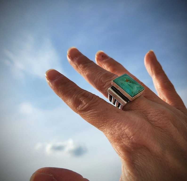Beth Dutton Inspired Turquoise and Sterling Silver Large Statement Ring- Made to Order in Your Size- Free Priority Shipping! image 12