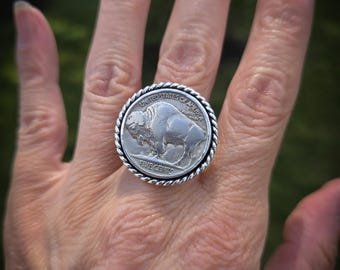 Size 8 Buffalo Nickel Sterling Silver Ring