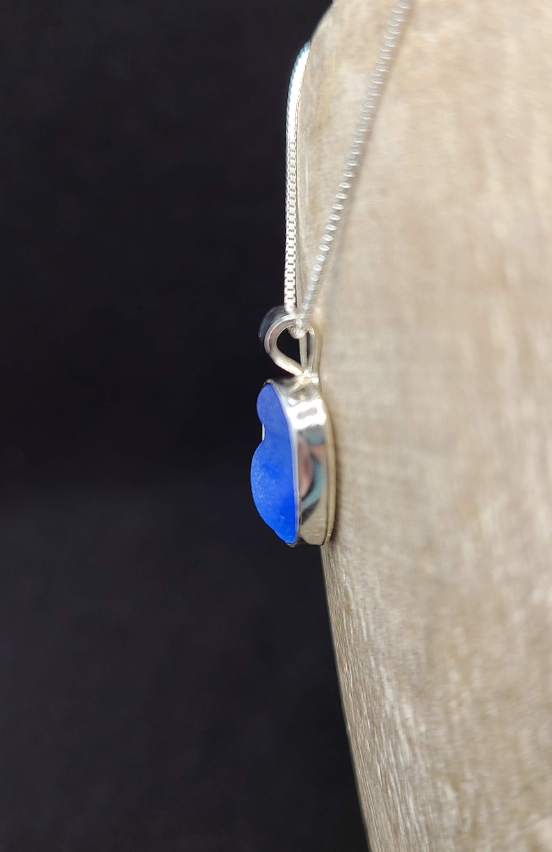 Sterling Silver Cornflower Blue Ridged Puerto Rico Seaglass Bezel Necklace Free Shipping! #66