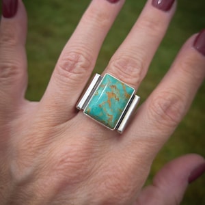 Beth Dutton Inspired Turquoise and Sterling Silver Large Statement Ring- Made to Order in Your Size- Free Priority Shipping! image 2