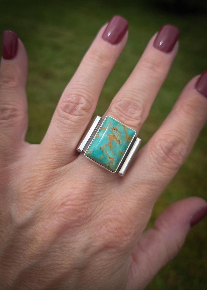 Beth Dutton Inspired Turquoise and Sterling Silver Large Statement Ring- Made to Order in Your Size- Free Priority Shipping! image 2