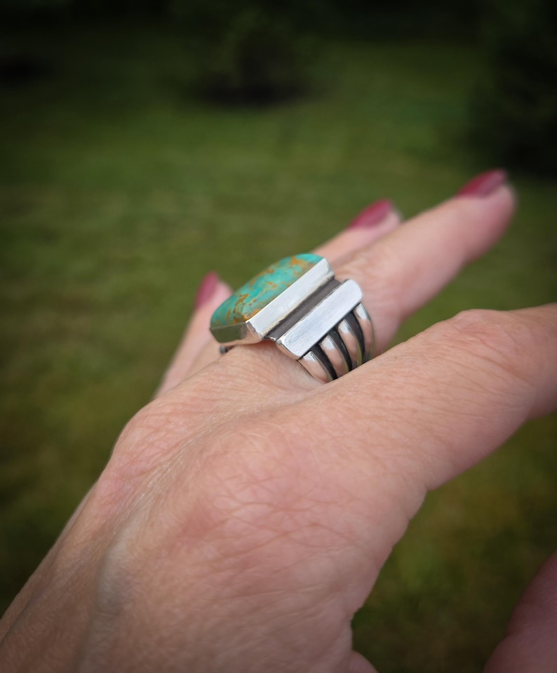 Beth Dutton Inspired Turquoise and Sterling Silver Large Statement Ring- Made to Order in Your Size- Free Priority Shipping! image 3