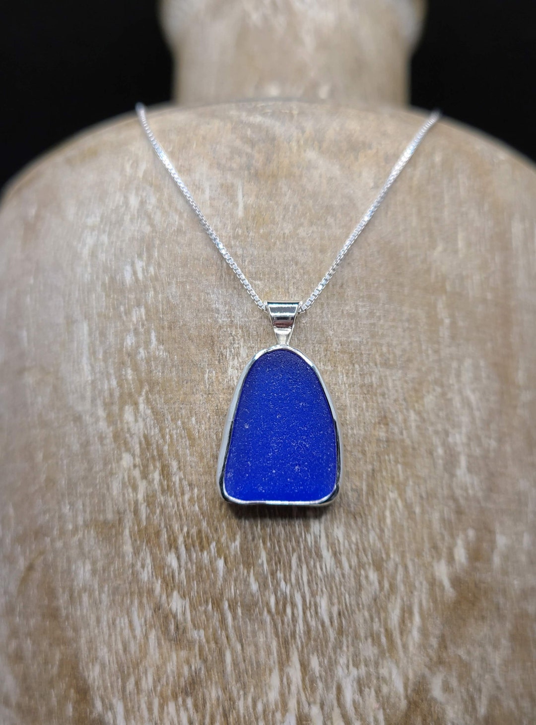 Collier Vintage En Ambrolithe Bleu Cobalt - Longueur 61 Cm - Bijou Fantaisie Occasion Pour Femme