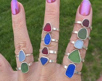 CLEARANCE! Sizes 5, 5.25, 5.75 Puerto Rico Seaglass Rings, Sterling Silver