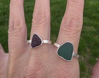 CLEARANCE! Sizes 9 and 10 Puerto Rico Seaglass Rings, Sterling Silver
